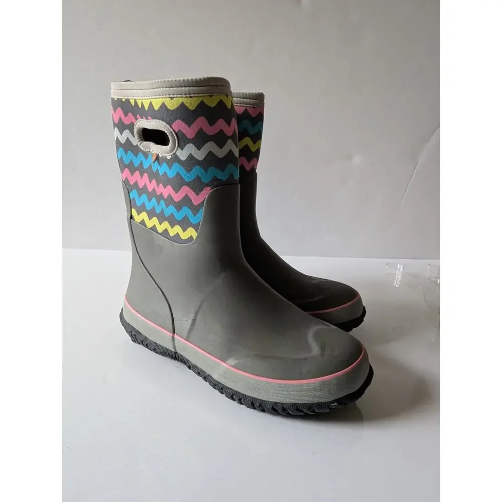 BOGS K Grasp Waterproof Rain Snow Boots Stripes Gray Stripes Youth‎ 6